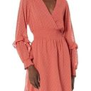 Angie Women's Sunset Coral Boho Swiss Dot Ruffle Long Sleeve V-Neck Dress Medium Photo 0