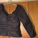 Something Navy  Black Ruched Puff Shoulder Blouse. Size S Photo 4