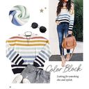 Long Sleeve Striped Color Block Casual Loose Knitted Pullover Sweater Top Medium Multi Photo 6