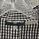 Karl Lagerfeld  3/4 Sleeve Gingham Plaid Top Embroidered Sleeves Black Women's M Photo 3