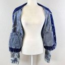 Guess Women's Burnished Denim Bomber Jacket Size XL Embroidered Palm Tropical Photo 5