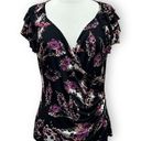 East 5th  Black Purple Floral Wrap Top, Medium Photo 10