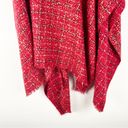 Chico's CHICO’S Red Checkered Plaid Metallic Tweed Fringe Trim Poncho Shawl, One Size Photo 4
