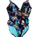 La Blanca  Sz 16 Tropical Multi Color Twist Keyhole Ruched By The Sea Swimsuit Photo 1