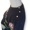 Vintage 90s C Webb & Co Floral Knit Sweater Navy Blue Pearl Shoulder Detail Photo 3