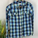 Ci Sono  Blue Plaid Checker Long Sleeve Pearl Snap Western Cowgirl Rodeo Top M Photo 0