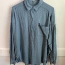 We The Free Free People Blue Solid Hidden Valley Button Down Long Sleeve Shirt Photo 1