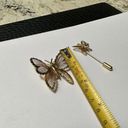 Monet Lot Of 2 Vintage Signed  Gold Tone Metal Wire Butterfly Insect Brooch Pin Photo 8