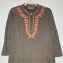 Tommy Bahama  Linen Blend Brown 3/4 Sleeve Embroidered Top Photo 1