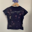 Ed Hardy Small NEW Navy Rabbit Print Baby Tee Grey Splattered Y2K Deadstock Photo 1