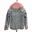 Juicy Couture  Black Label Pink Fur Collar Acid Wash Denim Sherpa Lined Jacket Photo 9