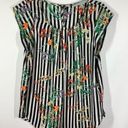 Sweet Rain  Women's Floral Striped Keyhole Back Pleated Blouse Multicolor Small Photo 0