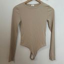 Wilfred - Long Sleeve Rib Body Suit Tan Aritzia Snap Closure Thong Photo 0