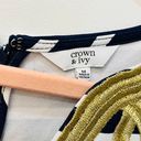 Crown & Ivy Women's Shift Dress Navy/White Stripe with Gold Accent sz Medium. Photo 1