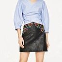 FOR THE REPUBLIC Womens  Black with Floral Embroidery Faux Leather Skirt - Sz 8 Photo 0