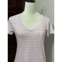 Caslon  T-Shirt White Purple Striped Short Sleeve Scoop Neck Cotton Modal XS New Photo 1