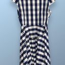 Alex Marie  Blue & White Buffalo Plaid Cap Sleeve Fit & Flare Round Neck Dress 16 Photo 2