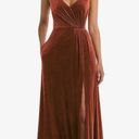 The Moon NWT Dessy VELVET MAXI DRESS WITH SHIRRED BODICE AND FRONT SLIT IN AUBURN Photo 0