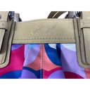 Coach  VTG Bright Colorful Monogram Satin Feel Tan Vinyl Handle Purse Photo 2