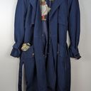 Vintage Blue Braefair  Trench Coat Rain Jacket Front Tie Size Women's 4 + Scarf Photo 7