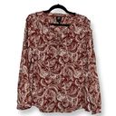 Bobeau Womens Blouse Brown White Paisley Long Sleeve Tie Keyhole Lined L New Photo 0