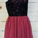 Socialite  Black Maroon Sequins Flare Dress Medium Photo 0