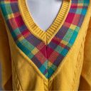 ep pro NWT Vintage 80s  Evan Picone Yellow Plaid Golf Sweater Medium V-Neck Photo 4