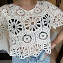 Boutique Crochet Crop Top Flower Pattern Cream Color Photo 2