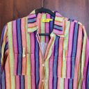 Roller Rabbit  Linen Collared Striped Tunic Size Medium Rainbow Colorful Photo 2