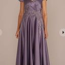 Oleg Cassini Lavender  Satin A-line Gown with Embroidered Waist Photo 5