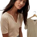 Banana Republic  Women's Small Short Sleeve Organic Cotton Pointelle Sweater Sand Photo 0