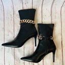 Shoedazzle Black Point Toe Bootie Stilleto Heels w/ Gold Chain NWT Size 8 Photo 5