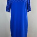 Badgley Mischka Belle  Dress 8 Blue Lace Short Sleeve Shift Mini Party‎ Womens Photo 8