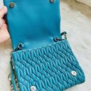 Miu Miu  Nappa Leather Matelassé Crystal Crossbody Bag Handbag Turquoise Auth Photo 3