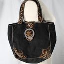 Vintage Y2K Leopard Animal Print and Black Faux Suede Back With XL Buckle Purse Photo 0