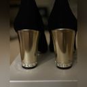 Ann Taylor  Tinsley Black Suede Jewel Rhinestone Gold Block Heel Size 7m9 Photo 2