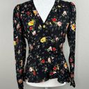 Veronica Beard  Kiona Black Floral Print Silk V-Neck Button Front Peplum Blouse 2 Photo 14