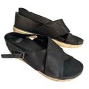 Eileen Fisher Woman’s Black Wedge Nubuck Leather Buckle Strappy Sandals, Sz 10 Photo 0
