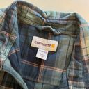 Carhartt  Blue Cotton Flannel Long Sleeve Button Down Shirt Women's Medium Photo 7