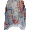 Chico's Chico’s Ikat Floral Ruana Wrap Sz S/M Linen Open Front Fringe Hem Photo 4