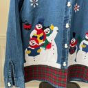 Dress Barn Vintage  Chambray Denim Snowman Applique Embroidered Shirt M Photo 1