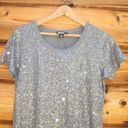 DKNY NWT  Silver Sequin T Shirt Top Photo 3