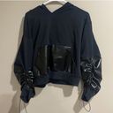 Noli  Midnight Hoodie Black Long Sleeve Faux Leather Cropped Women’s Size Medium Photo 5