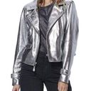 Paige  Ashby Metallic Leather Moto Jacket in Pearlized White/ Silver Photo 5