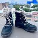 Sorel black waterproof suede with faux fur Explorer Joan booties, size 8.5 Photo 0