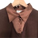 Fred David  BROWN LONG SLEEVE BUTTON COLLAR FLARE CUFF SWEATER BLOUSE TOP Photo 2