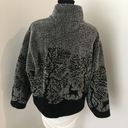 PBJ SPORT Vintage 90’s Black Gray Plush Zip Up Fleece Jacket Alpine Trees SMALL Photo 2