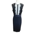 THEIA Deep Midnight Sheath Lace Illusion Dress Blue Size 16 Photo 6