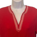 Cathy Daniels  EUC Red Embroidered V Neck Short Sleeve Shirt Sz M Photo 2