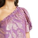 Ramy Brook  Peach Ruffle One-shoulder Silk Blend Top In Purple Jacquard Large Photo 3